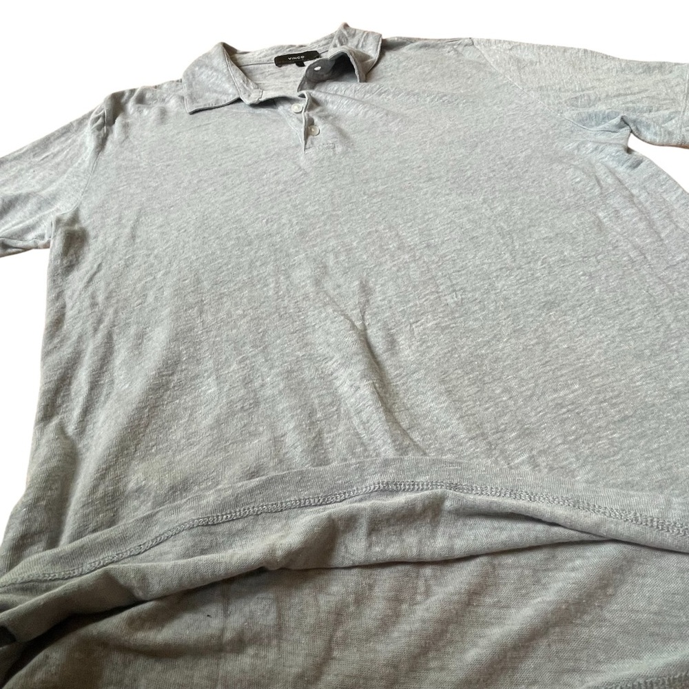 Men's VINCE Gray Blue Linen Polo Shirt size Small - Picture 5 of 10